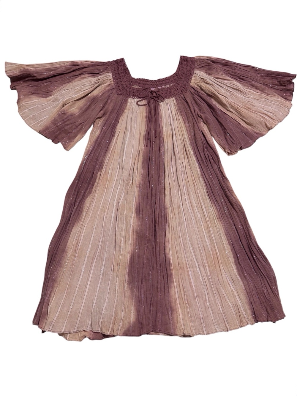 Calypso St. Barth Metallic Thread Striped Flowy Sleeve Crochet Bohemian Dress 1